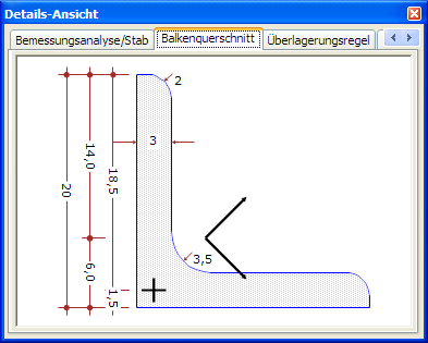 Details-Ansicht: Balkenquerschnitt