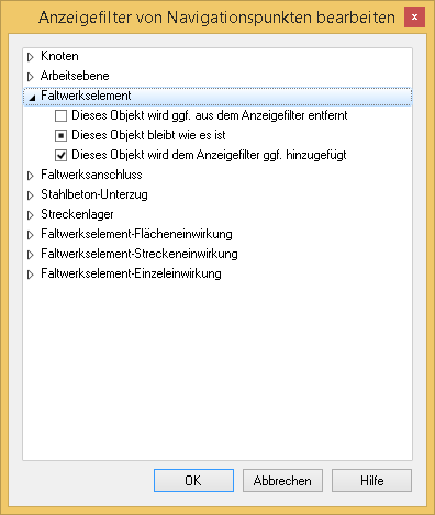 Anzeigefilter von Navigationspunkten bearbeiten