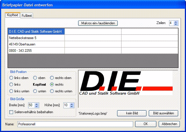 Briefpapier Datei entwerfen
