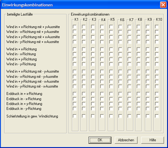 Einwirkungskombinationen erzeugen