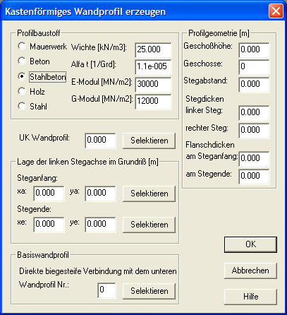 Kastenförmiges Wandprofil erzeugen