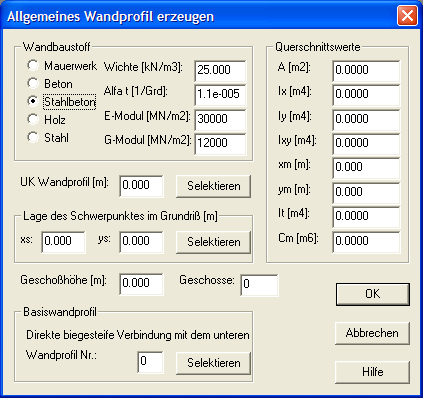 Allgemeines Wandprofil erzeugen