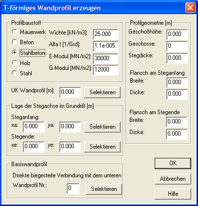 T- förmiges Wandprofil erzeugen