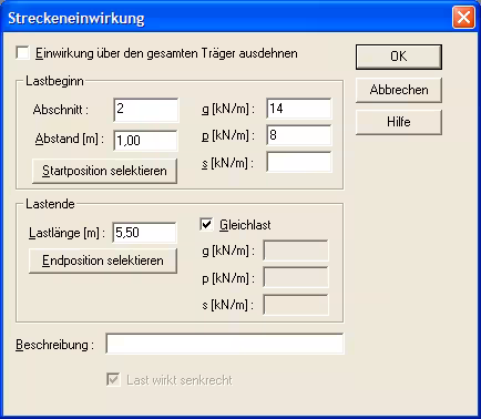 Streckeneinwirkung mit Eingabe