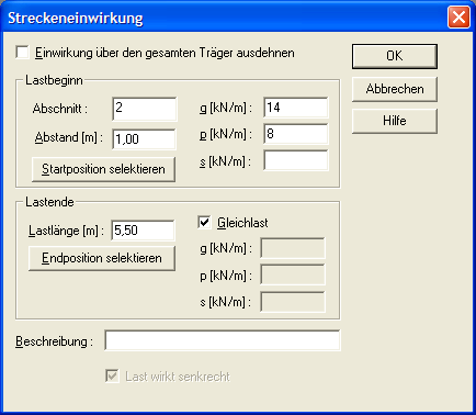 Streckeneinwirkung mit Eingabe