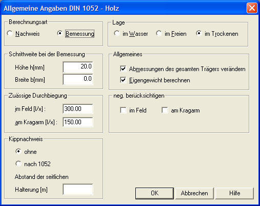 Allgemeine Angaben DIN 1052- Holz