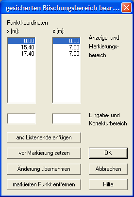 Gesicherten Böschungsbereich bearbeiten