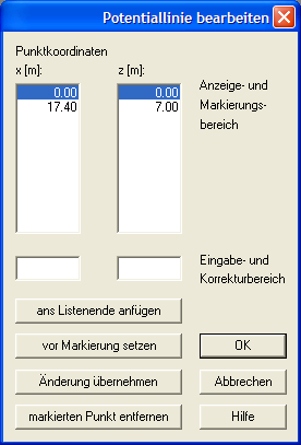 Potentiallinie bearbeiten