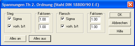 Spannungen aus LFK Th. II. O. DIN18800/90 (E-E)