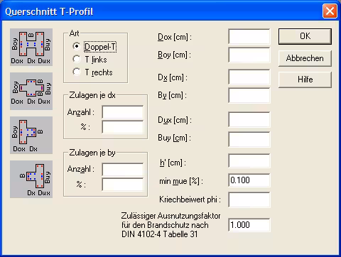 T Profil Querschnitt (Betonbemessung)
