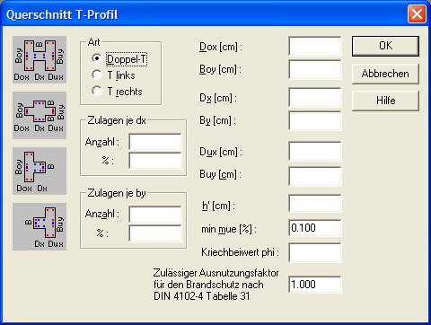 T Profil Querschnitt (Betonbemessung)