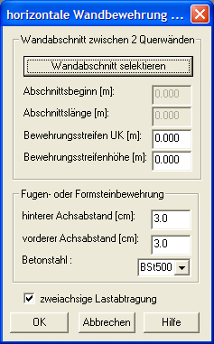 horizontale Wandbewehrung