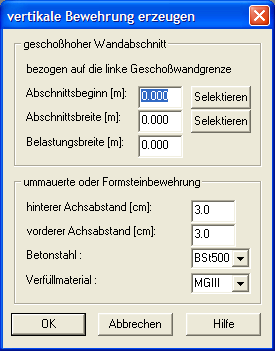 vertikale Wandbewehrung
