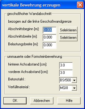 vertikale Wandbewehrung 