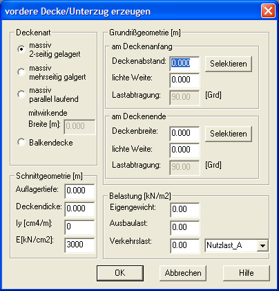 vordere Decke/Unterzug erzeugen