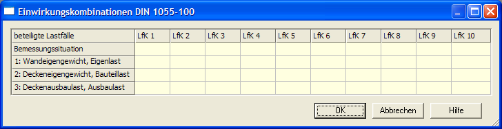 Einwirkungskombination DIN 1055-100 erzeugen
