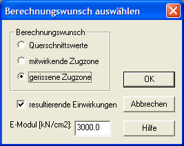 Berechnungswunsch auswählen