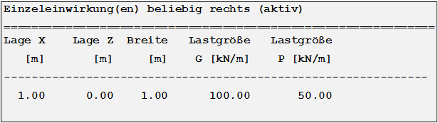 Einzeleinwirkungen beliebig