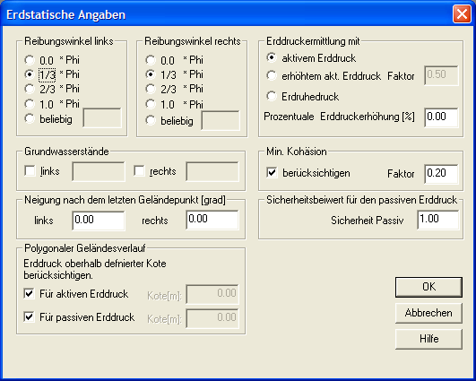 Festlegung der erdstatischen Vorgaben