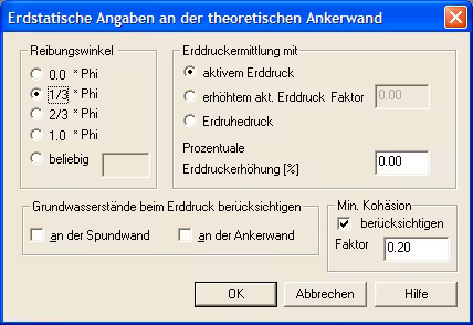 Festlegung der erdstatischen Vorgaben für die theoretische Ankerwand