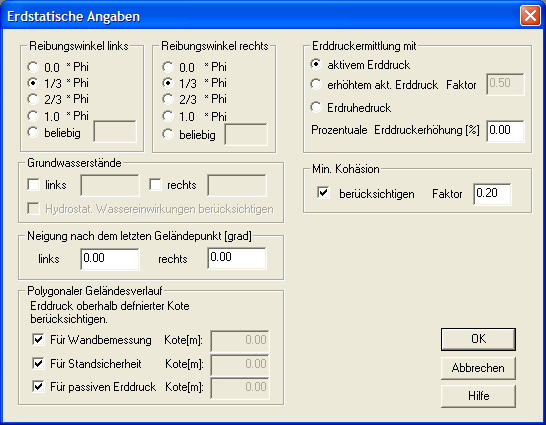 Festlegung der erdstatischen Vorgaben