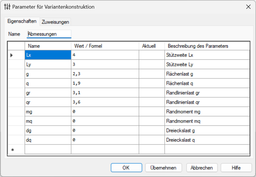 Systemeingabe für dreiseitig gelagerte Platten